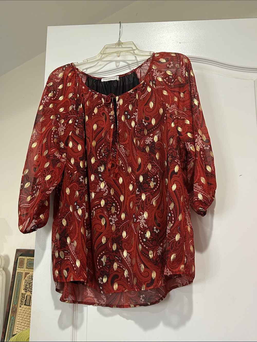 Women’s Red Paisley Tie-Neck Blouse